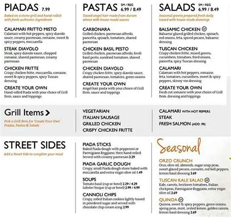 piada restaurant menu prices.